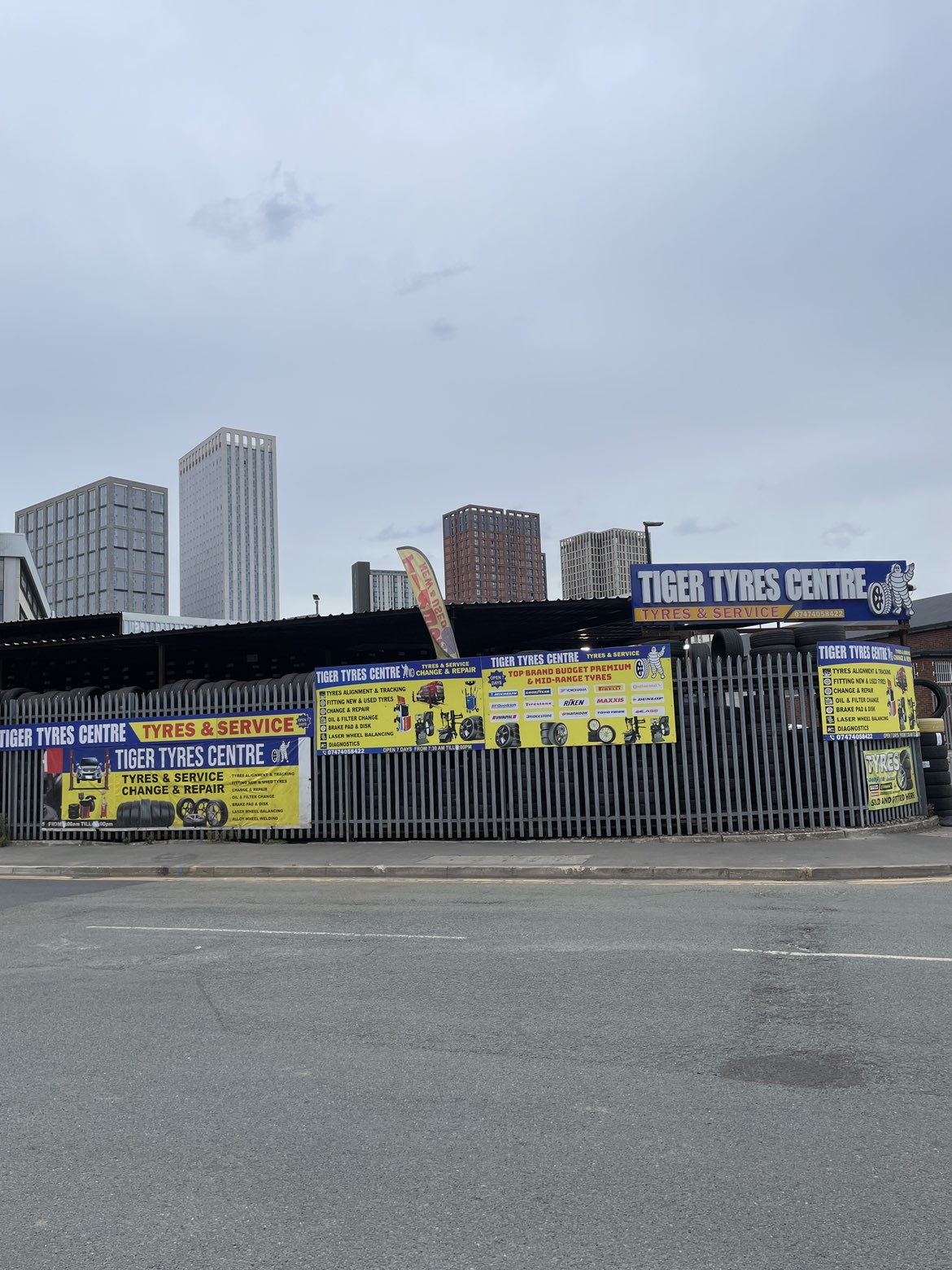 Workshop exterior with Manchester skyline
